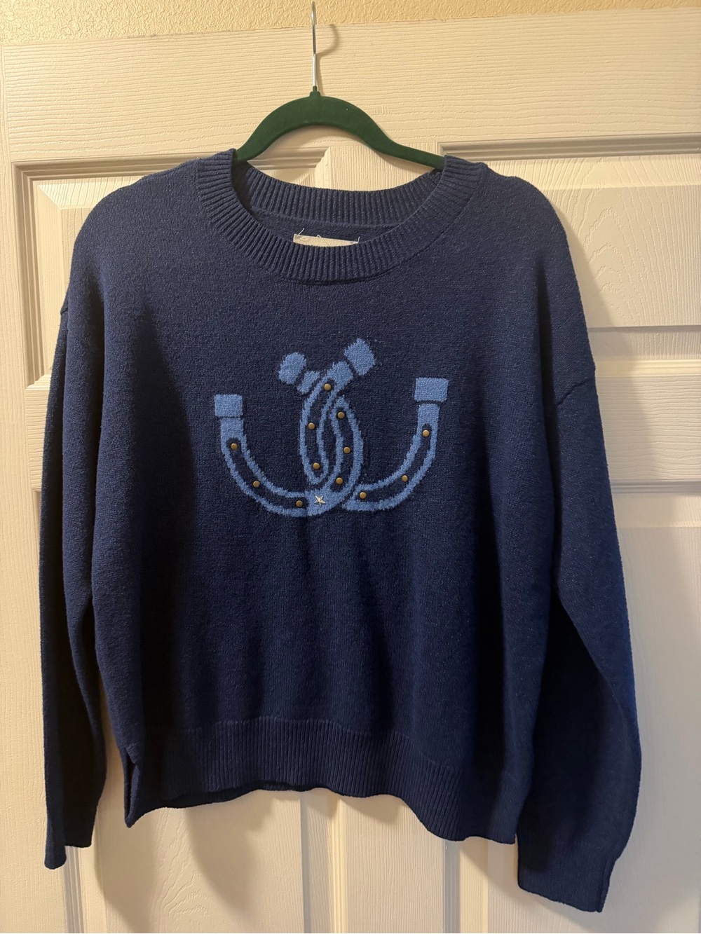 Lucky Brand Navy Crewneck Sweater with Light Blue Embroidered Motif